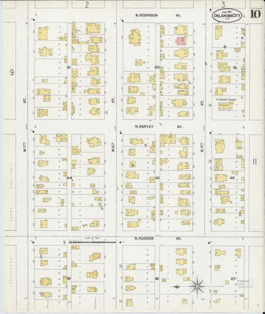 Sanborn Fire Insurance Map from Oklahoma City, Oklahoma County, Oklahoma (1901), Sheet #0010 - Historic Sanborn Fire Insurance Map Print, vintage old map wall art, antique decor, genealogy gift, Oklahoma City Oklahoma map