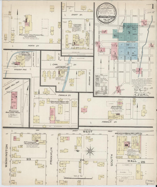 Sanborn Fire Insurance Map from Winchester, Randolph County, Indiana (1886), Sheet #0001 - Complete Map Set gallery image, historic Sanborn map, vintage wall art, Indiana Indiana