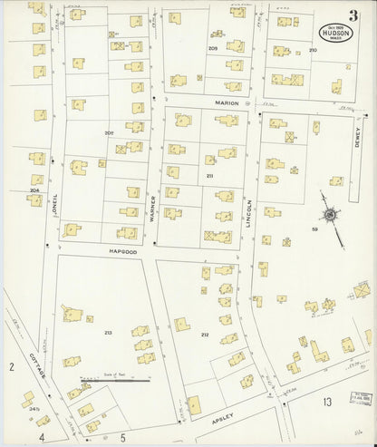 Sanborn Fire Insurance Map from Hudson, Middlesex County, Massachusetts (1909), Sheet #0003 - Historic Sanborn Fire Insurance Map Print, vintage old map wall art, antique decor, genealogy gift, Massachusetts Massachusetts map