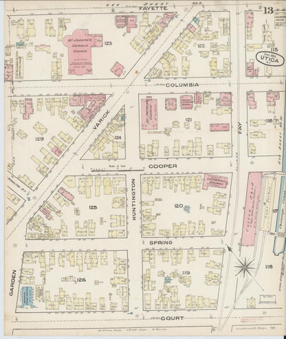 Sanborn Fire Insurance Map from Utica, Oneida County, New York (1884), Sheet #0013 - Historic Sanborn Fire Insurance Map Print, vintage old map wall art, antique decor, genealogy gift, New York New York map