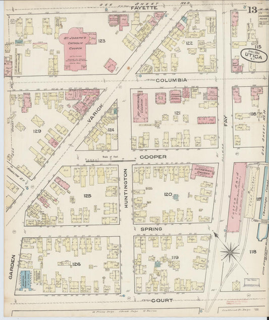 Sanborn Fire Insurance Map from Utica, Oneida County, New York (1884), Sheet #0013 - Historic Sanborn Fire Insurance Map Print, vintage old map wall art, antique decor, genealogy gift, New York New York map