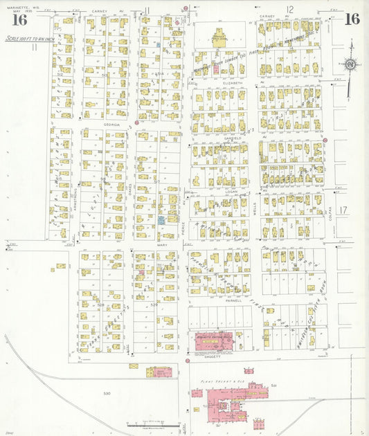 Sanborn Fire Insurance Map from Marinette, Marinette County, Wisconsin (1935), Sheet #0016 - Historic Sanborn Fire Insurance Map Print, vintage old map wall art, antique decor, genealogy gift, Wisconsin Wisconsin map
