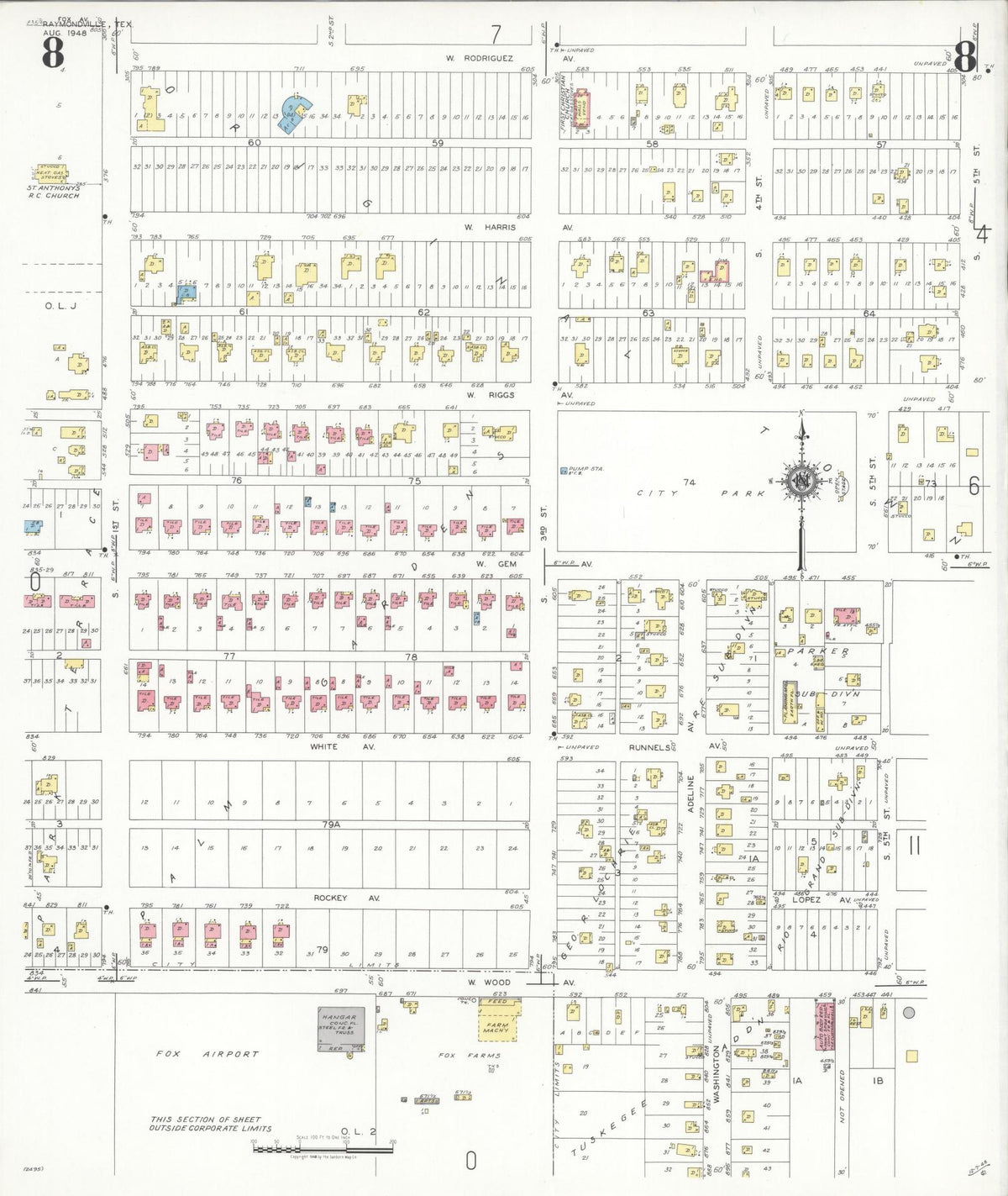 Sanborn Fire Insurance Map from Raymondville, Willacy County, Texas (1948), Sheet #0008 - Complete Map Set gallery image, historic Sanborn map, vintage wall art, Texas Texas