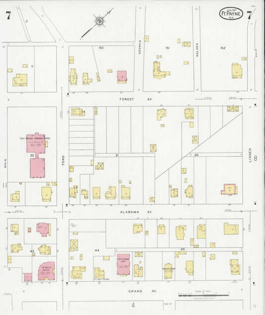 Sanborn Fire Insurance Map from Fort Payne, Dekalb County, Alabama (1927), Sheet #0007 - Historic Sanborn Fire Insurance Map Print, vintage old map wall art, antique decor, genealogy gift, Alabama Alabama map