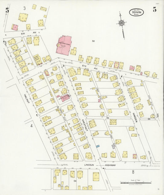 Sanborn Fire Insurance Map from Irwin, Westmoreland County, Pennsylvania (1925), Sheet #0005 - Historic Sanborn Fire Insurance Map Print, vintage old map wall art, antique decor, genealogy gift, Pennsylvania Pennsylvania map
