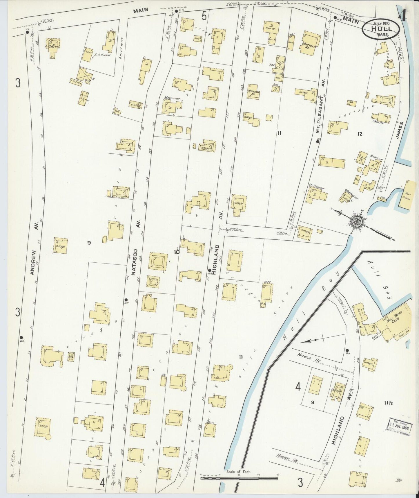 Sanborn Fire Insurance Map from Hull, Plymouth County, Massachusetts (1910), Sheet #0004 - Complete Map Set gallery image, historic Sanborn map, vintage wall art, Massachusetts Massachusetts