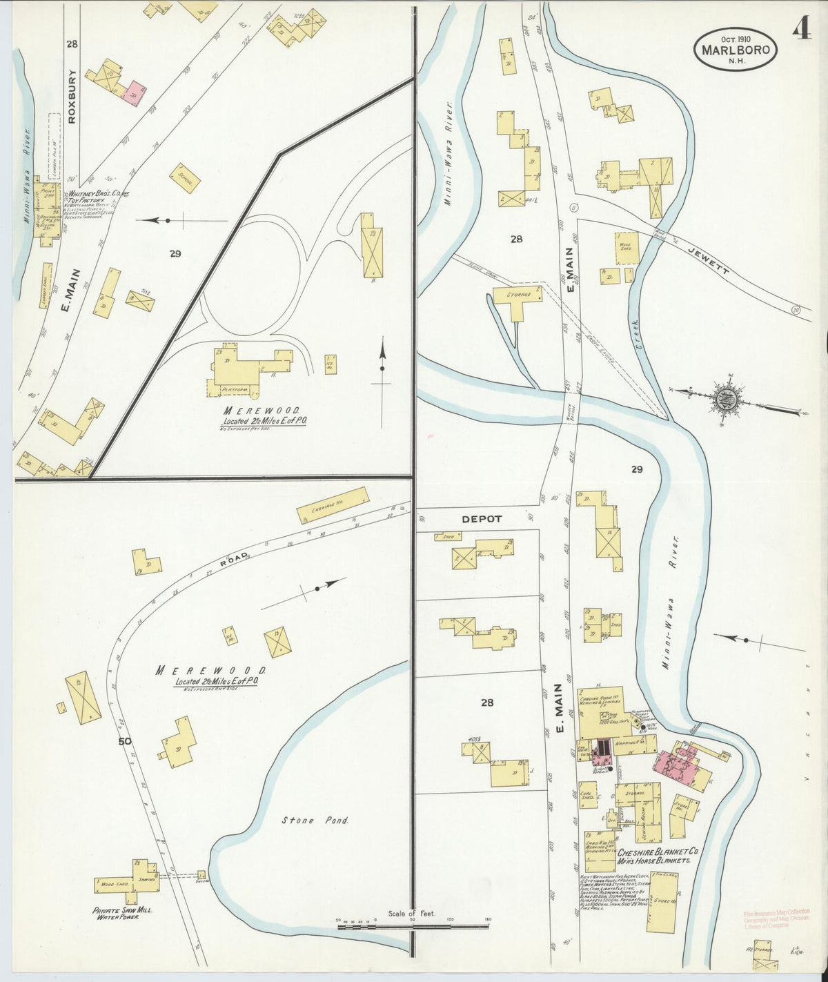 Sanborn Fire Insurance Map from Marlborough, Cheshire County, New Hampshire (1910), Sheet #0004 - Complete Map Set gallery image, historic Sanborn map, vintage wall art, New Hampshire New Hampshire