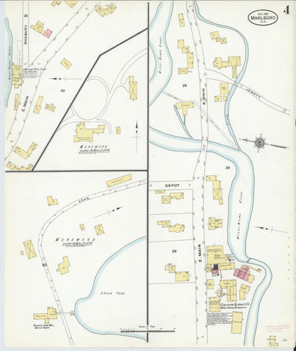 Sanborn Fire Insurance Map from Marlborough, Cheshire County, New Hampshire (1910), Sheet #0004 - Complete Map Set gallery image, historic Sanborn map, vintage wall art, New Hampshire New Hampshire