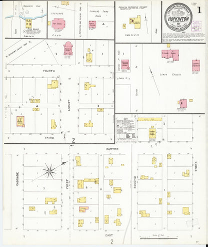 Sanborn Fire Insurance Map from Hopkinton, Delaware County, Iowa (1905), Sheet #0001 - Historic Sanborn Fire Insurance Map Print, vintage old map wall art