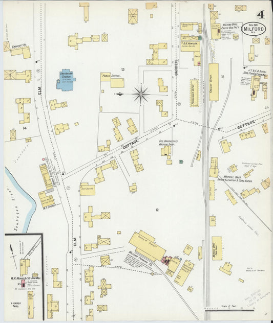 Sanborn Fire Insurance Map from Milford, Hillsborough County, New Hampshire (1901), Sheet #0004 - Historic Sanborn Fire Insurance Map Print, vintage old map wall art, antique decor, genealogy gift, New Hampshire New Hampshire map