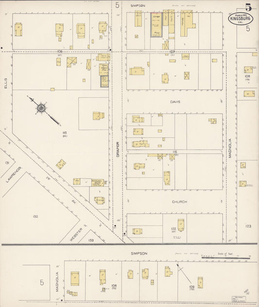 Sanborn Fire Insurance Map from Kingsburg, Fresno County, California (1913), Sheet #0005 - Historic Sanborn Fire Insurance Map Print, vintage old map wall art, antique decor, genealogy gift, California California map