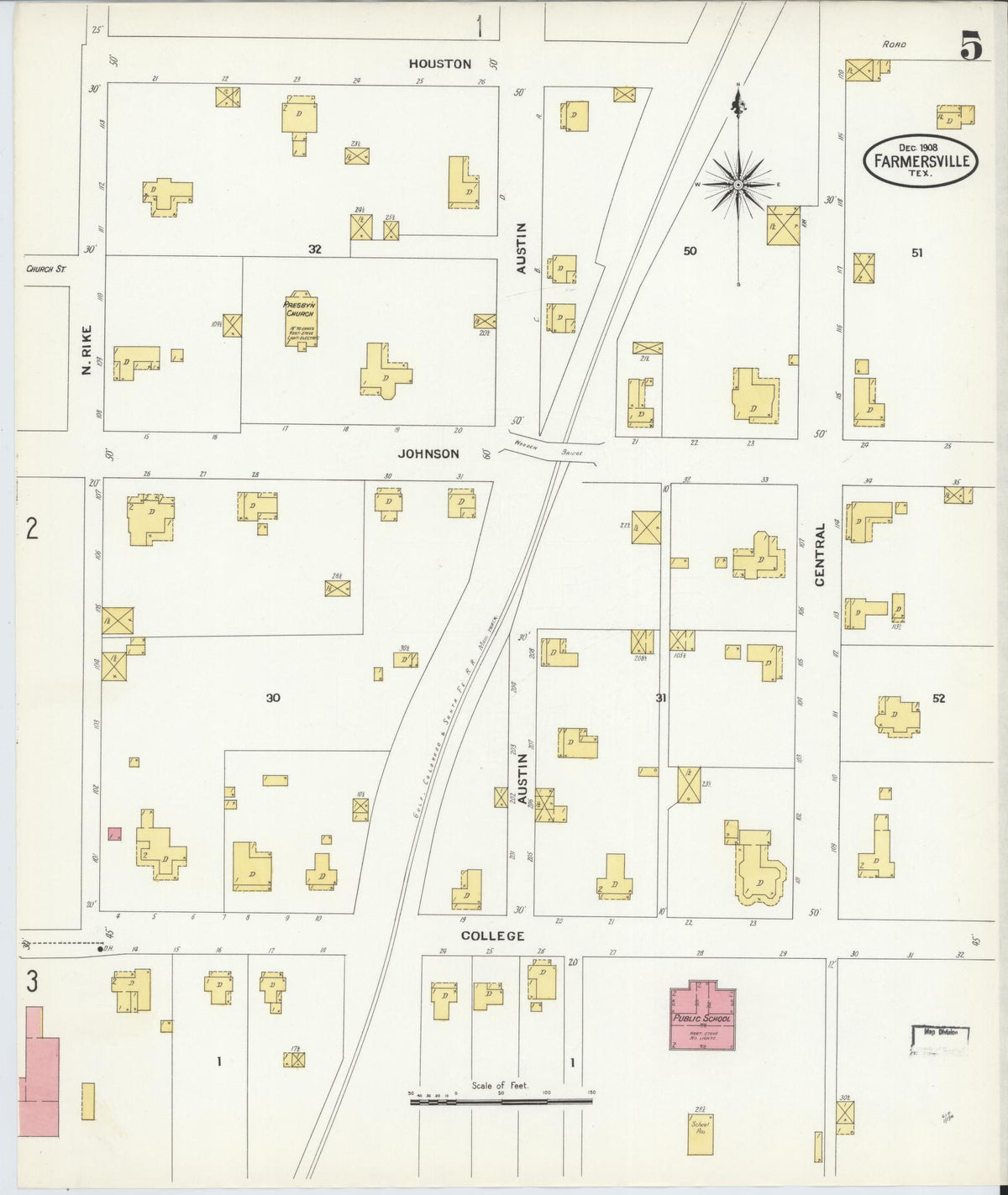 Sanborn Fire Insurance Map from Farmersville, Collin County, Texas (1908), Sheet #0005 - Complete Map Set gallery image, historic Sanborn map, vintage wall art, Texas Texas