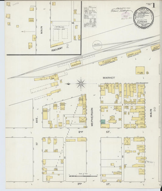 Sanborn Fire Insurance Map from Eureka, McPherson County, South Dakota (1893), Sheet #0001 - Historic Sanborn Fire Insurance Map Print, vintage old map wall art, antique decor, genealogy gift, South Dakota South Dakota map