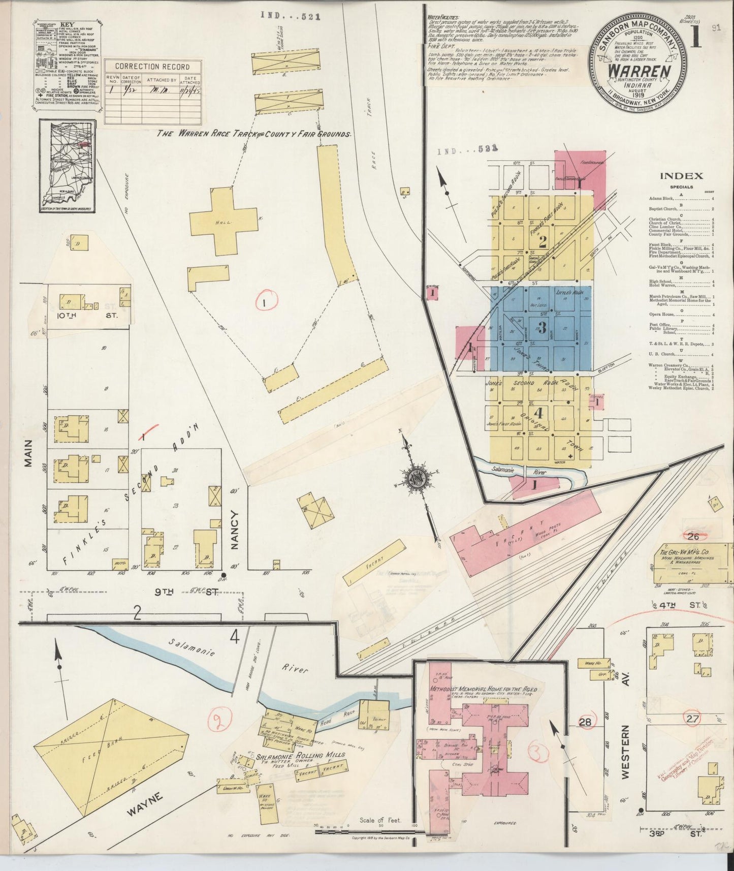 Sanborn Fire Insurance Map from Warren, Huntington County, Indiana (1932), Sheet #0001 - Complete Map Set gallery image, historic Sanborn map, vintage wall art, Indiana Indiana