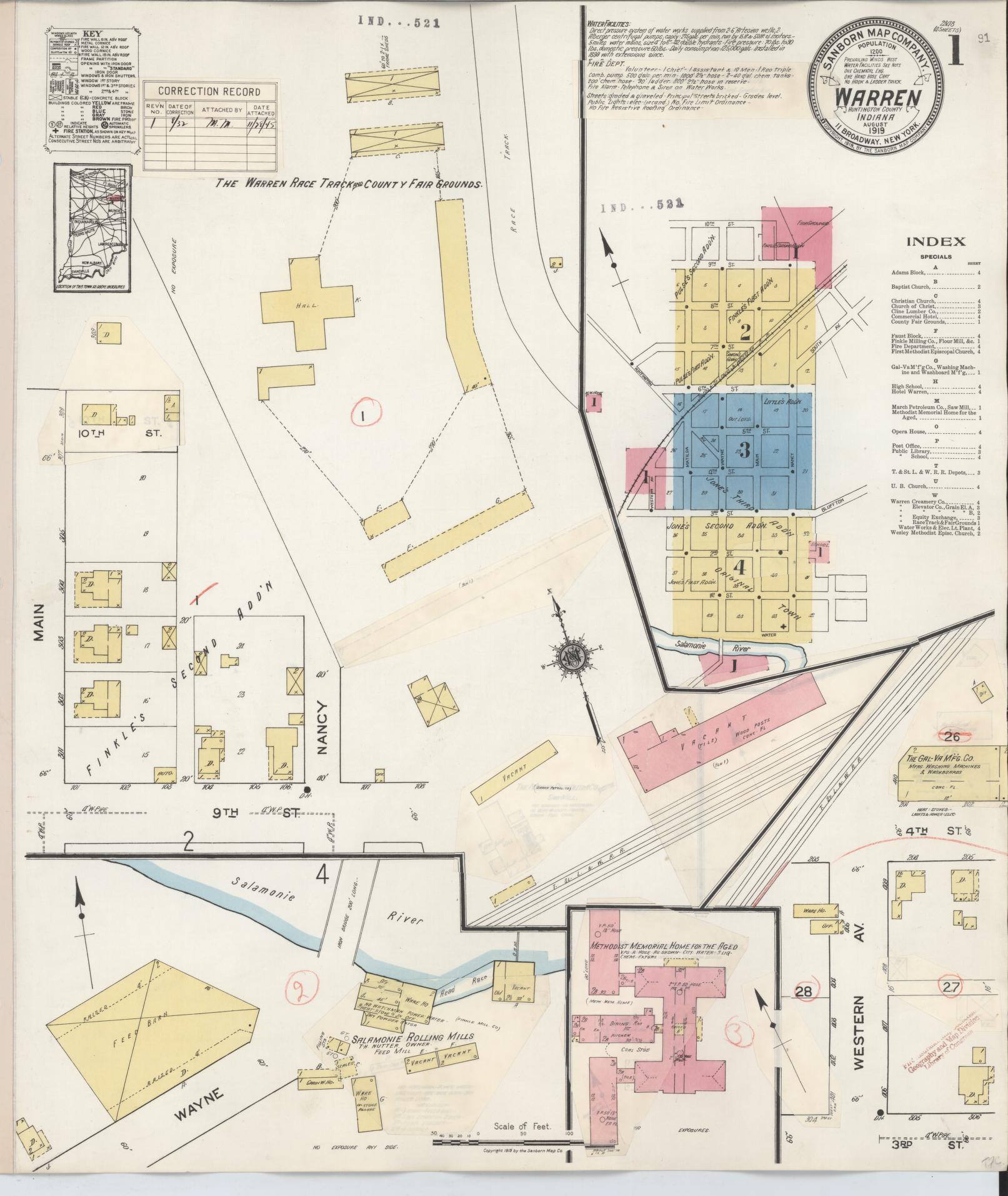 Sanborn Fire Insurance Map from Warren, Huntington County, Indiana (1932), Sheet #0001 - Complete Map Set gallery image, historic Sanborn map, vintage wall art, Indiana Indiana