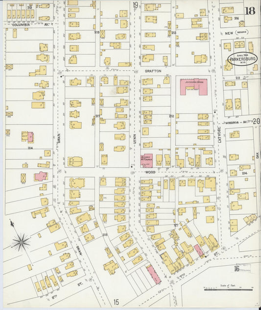 Sanborn Fire Insurance Map from Parkersburg, Wood County, West Virginia (1904), Sheet #0018 - Historic Sanborn Fire Insurance Map Print, vintage old map wall art, antique decor, genealogy gift, West Virginia West Virginia map
