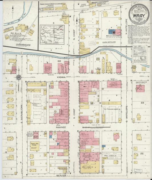 Sanborn Fire Insurance Map from Wray, Yuma County, Colorado (1919), Sheet #0001 - Historic Sanborn Fire Insurance Map Print, vintage old map wall art, antique decor, genealogy gift, Colorado Colorado map