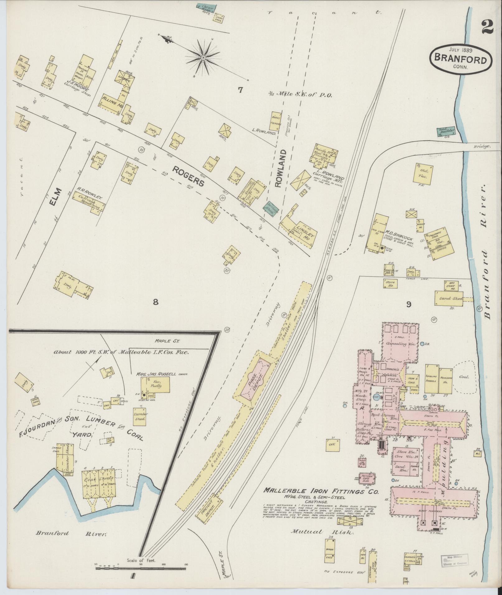 Sanborn Fire Insurance Map from Branford, New Haven County, Connecticut (1889), Sheet #0002 - Complete Map Set gallery image, historic Sanborn map, vintage wall art, Connecticut Connecticut