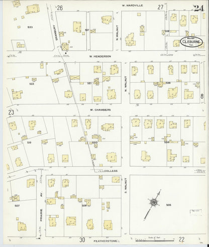 Sanborn Fire Insurance Map from Cleburne, Johnson County, Texas (1910), Sheet #0024 - Complete Map Set gallery image, historic Sanborn map, vintage wall art, Texas Texas