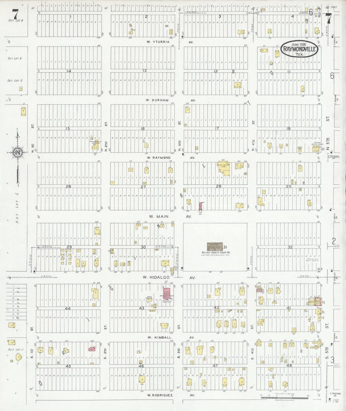 Sanborn Fire Insurance Map from Raymondville, Willacy County, Texas (1930), Sheet #0007 - Complete Map Set gallery image, historic Sanborn map, vintage wall art, Texas Texas