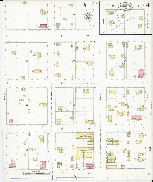 Sanborn Fire Insurance Map from Hamburg, Fremont County, Iowa (1899), Sheet #0004 - Historic Sanborn Fire Insurance Map Print, vintage old map wall art