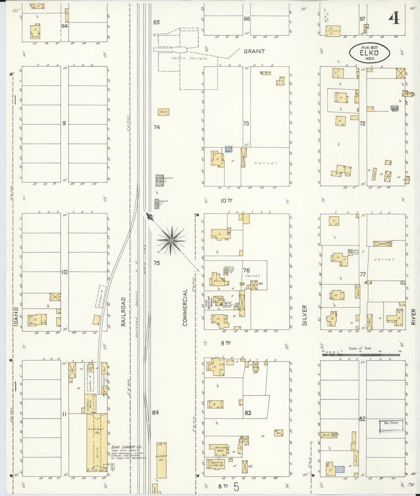 Sanborn Fire Insurance Map from Elko, Elko County, Nevada (1907), Sheet #0004 - Historic Sanborn Fire Insurance Map Print, vintage old map wall art, antique decor, genealogy gift, Nevada Nevada map