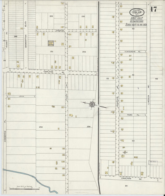 Sanborn Fire Insurance Map from Islip, Suffolk County, New York (1916), Sheet #0017 - Historic Sanborn Fire Insurance Map Print, vintage old map wall art, antique decor, genealogy gift, New York New York map