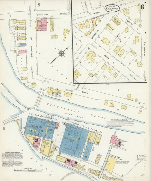 Sanborn Fire Insurance Map from Kaukauna, Outagamie County, Wisconsin (1913), Sheet #0006 - Historic Sanborn Fire Insurance Map Print, vintage old map wall art, antique decor, genealogy gift, Wisconsin Wisconsin map
