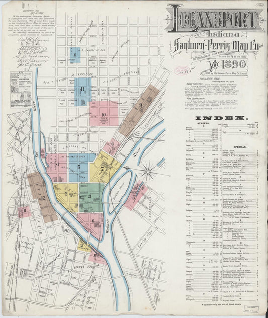 Sanborn Fire Insurance Map from Logansport, Cass County, Indiana (1890), Sheet #0001 - Historic Sanborn Fire Insurance Map Print, vintage old map wall art, antique decor, genealogy gift, Indiana Indiana map