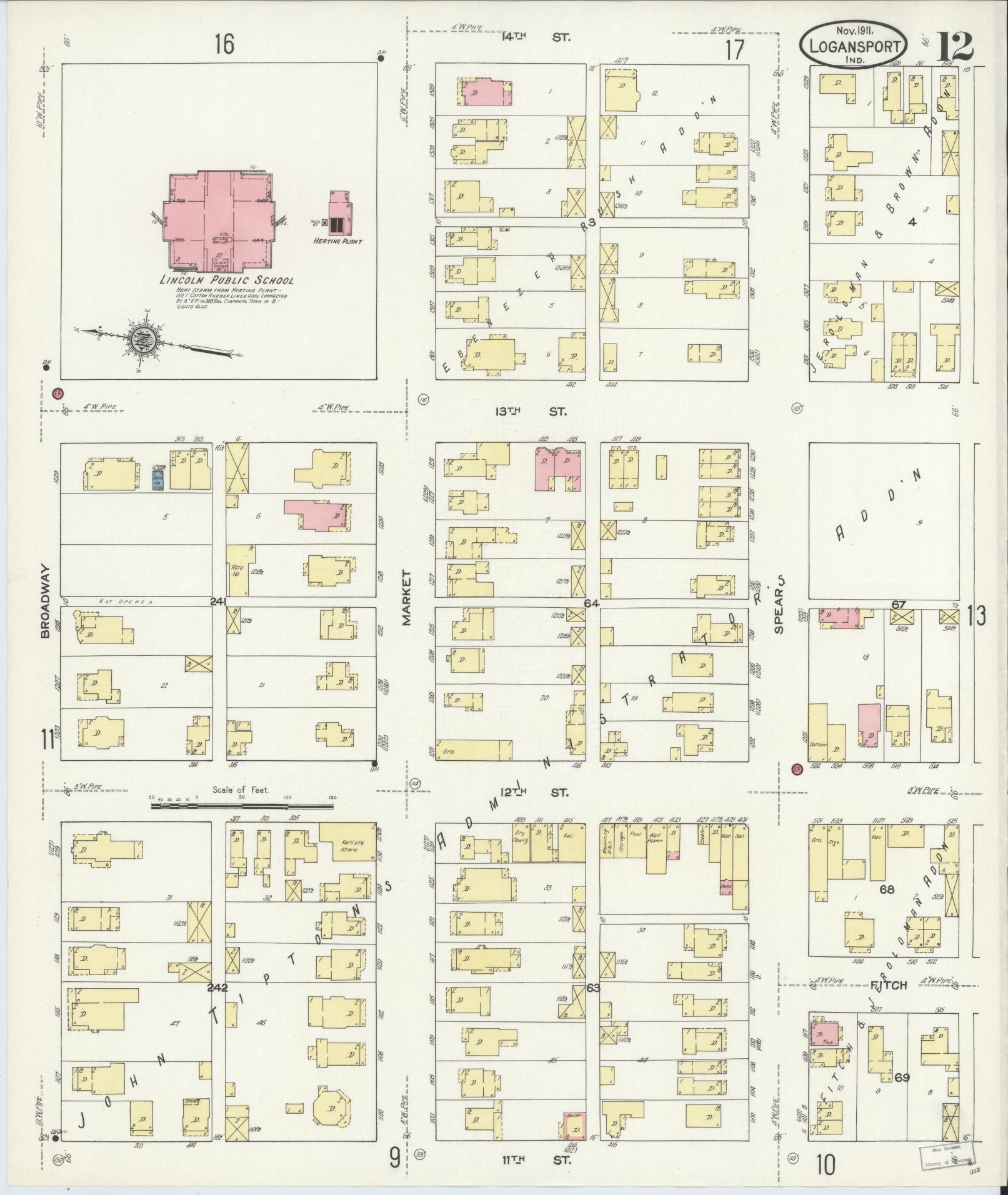 Sanborn Fire Insurance Map from Logansport, Cass County, Indiana (1911), Sheet #0012 - Historic Sanborn Fire Insurance Map Print, vintage old map wall art, antique decor, genealogy gift, Indiana Indiana map
