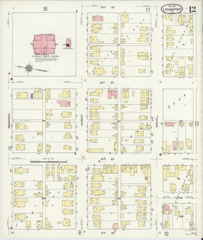 Sanborn Fire Insurance Map from Logansport, Cass County, Indiana (1911), Sheet #0012 - Historic Sanborn Fire Insurance Map Print, vintage old map wall art, antique decor, genealogy gift, Indiana Indiana map