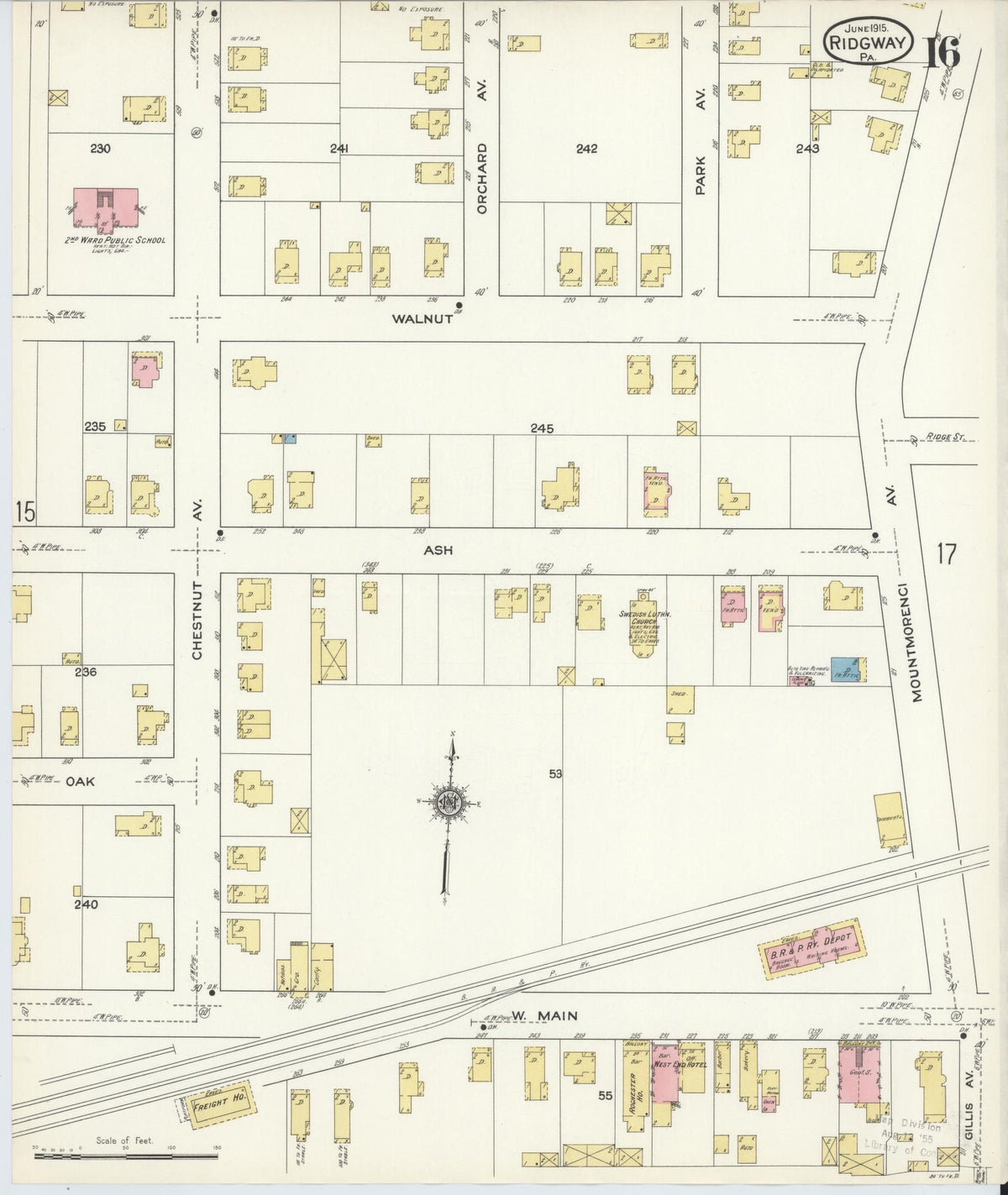 Sanborn Fire Insurance Map from Ridgway, Elk County, Pennsylvania (1915), Sheet #0016 - Historic Sanborn Fire Insurance Map Print, vintage old map wall art, antique decor, genealogy gift, Pennsylvania Pennsylvania map
