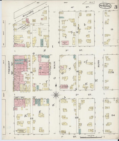Sanborn Fire Insurance Map from Kewanee, Henry County, Illinois (1885), Sheet #0003 - Complete Map Set gallery image, historic Sanborn map, vintage wall art, Illinois Illinois