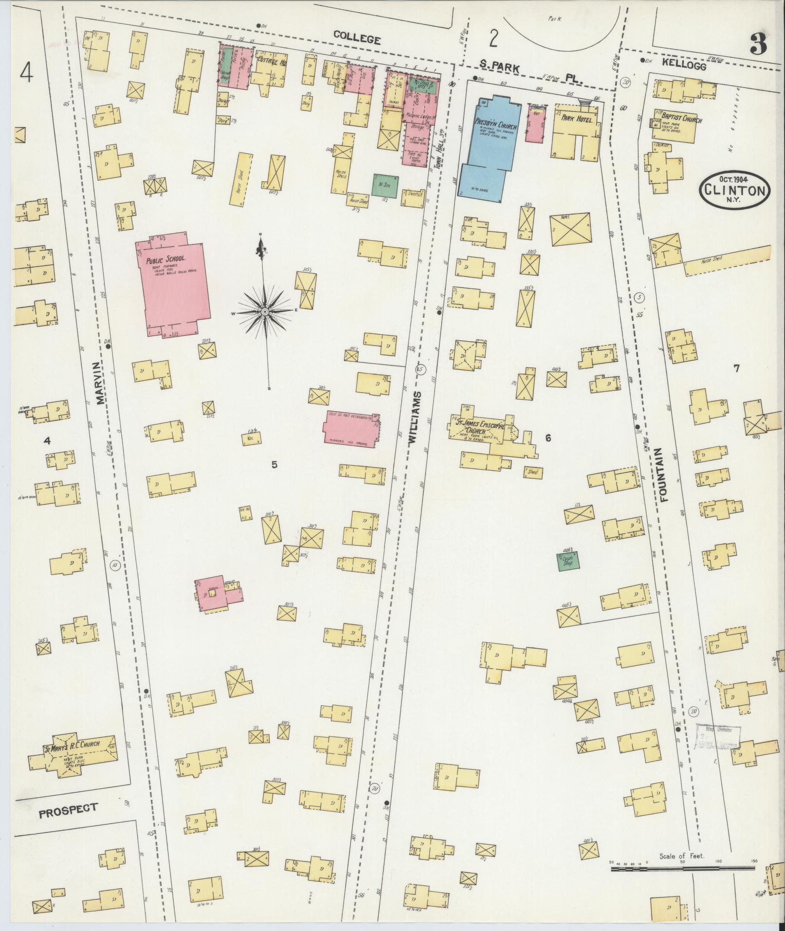 Sanborn Fire Insurance Map from Clinton, Oneida County, New York (1904), Sheet #0003 - Complete Map Set gallery image, historic Sanborn map, vintage wall art, New York New York