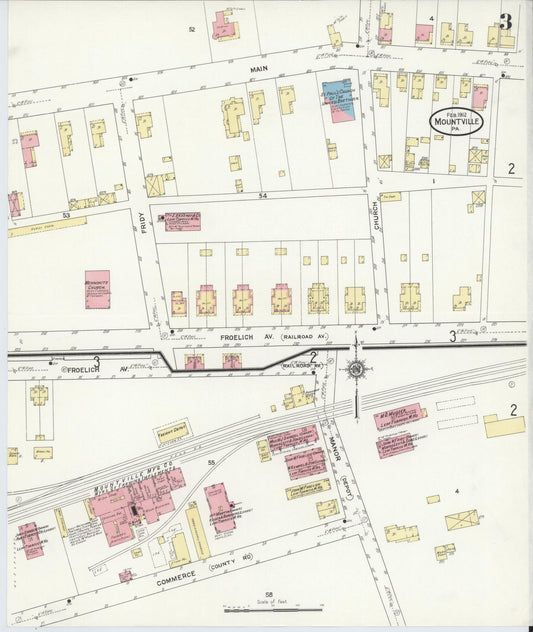 Sanborn Fire Insurance Map from Mountville, Lancaster County, Pennsylvania (1912), Sheet #0003 - Historic Sanborn Fire Insurance Map Print, vintage old map wall art, antique decor, genealogy gift, Pennsylvania Pennsylvania map