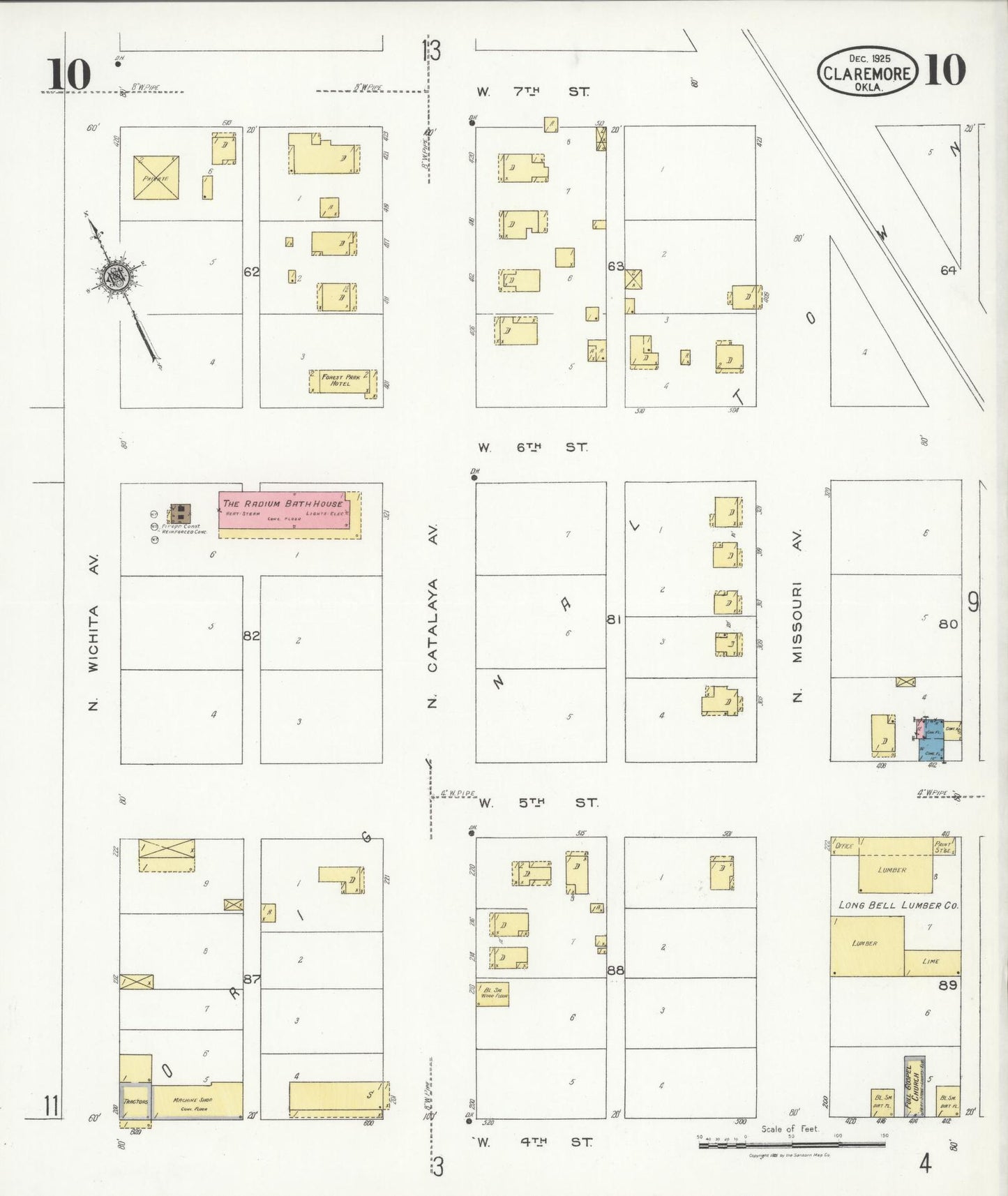 Sanborn Fire Insurance Map from Claremore, Rogers County, Oklahoma (1925), Sheet #0010 - Complete Map Set gallery image, historic Sanborn map, vintage wall art, Oklahoma Oklahoma