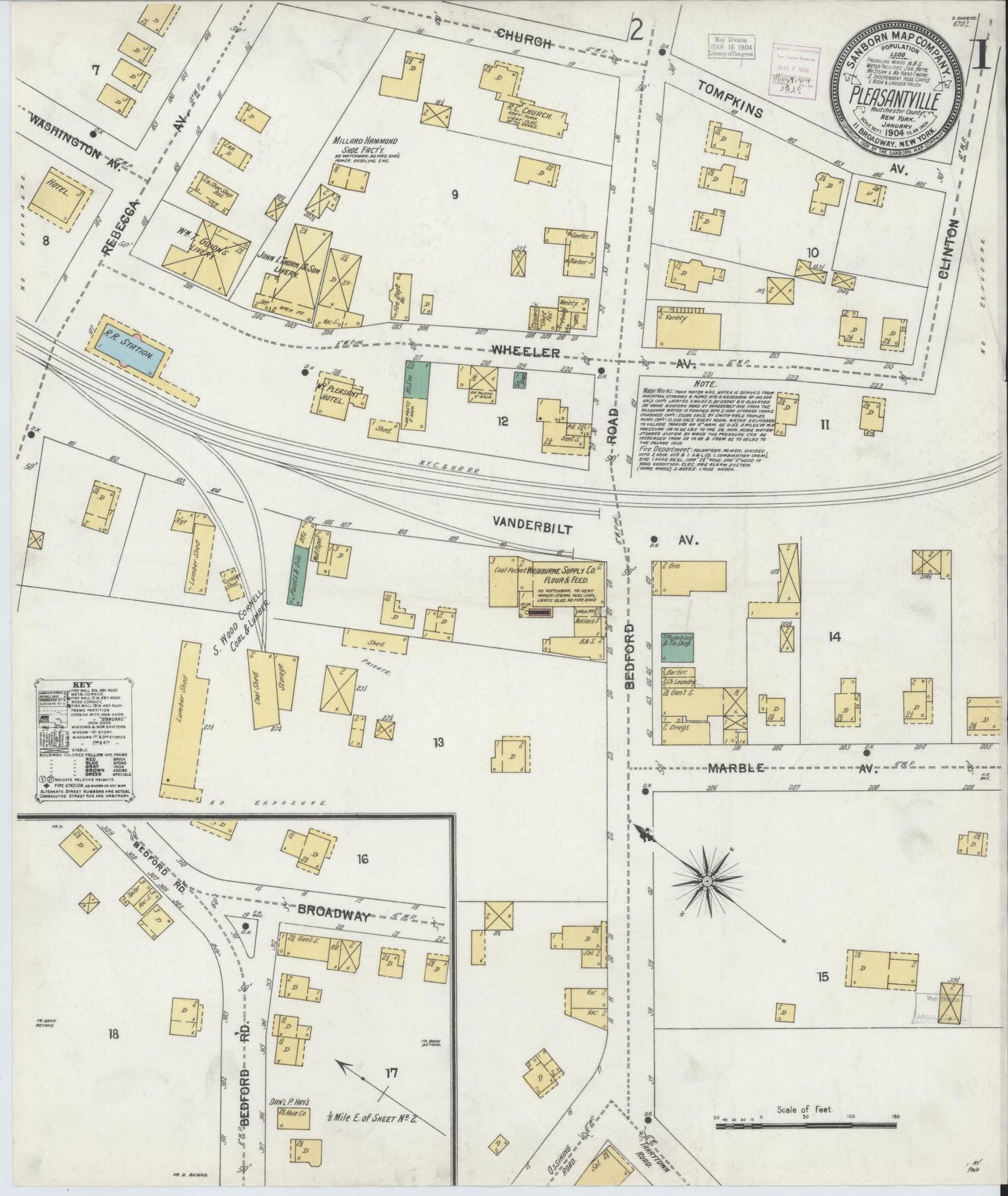 Sanborn Fire Insurance Map from Pleasantville, Westchester County, New York (1904), Sheet #0001 - Complete Map Set gallery image, historic Sanborn map, vintage wall art, New York New York