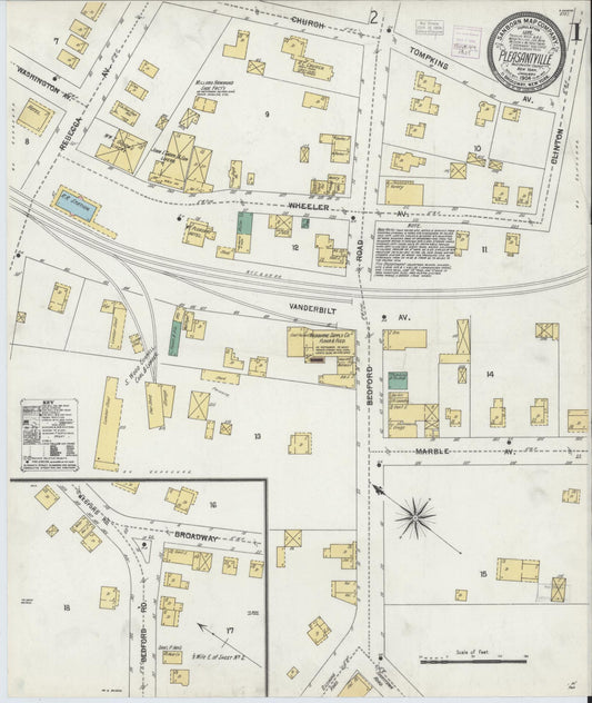 Sanborn Fire Insurance Map from Pleasantville, Westchester County, New York (1904), Sheet #0001 - Complete Map Set gallery image, historic Sanborn map, vintage wall art, New York New York