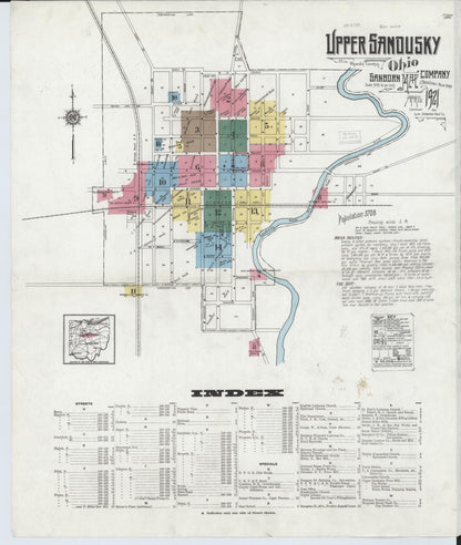 Sanborn Fire Insurance Map from Upper Sandusky, Wyandot County, Ohio (1921), Sheet #0001 - Historic Sanborn Fire Insurance Map Print, vintage old map wall art, antique decor, genealogy gift, Ohio Ohio map