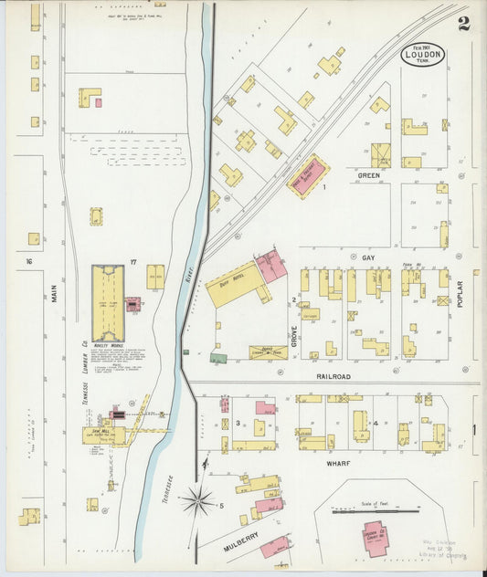 Sanborn Fire Insurance Map from Loudon, Loudon County, Tennessee (1901), Sheet #0002 - Historic Sanborn Fire Insurance Map Print, vintage old map wall art, antique decor, genealogy gift, Tennessee Tennessee map