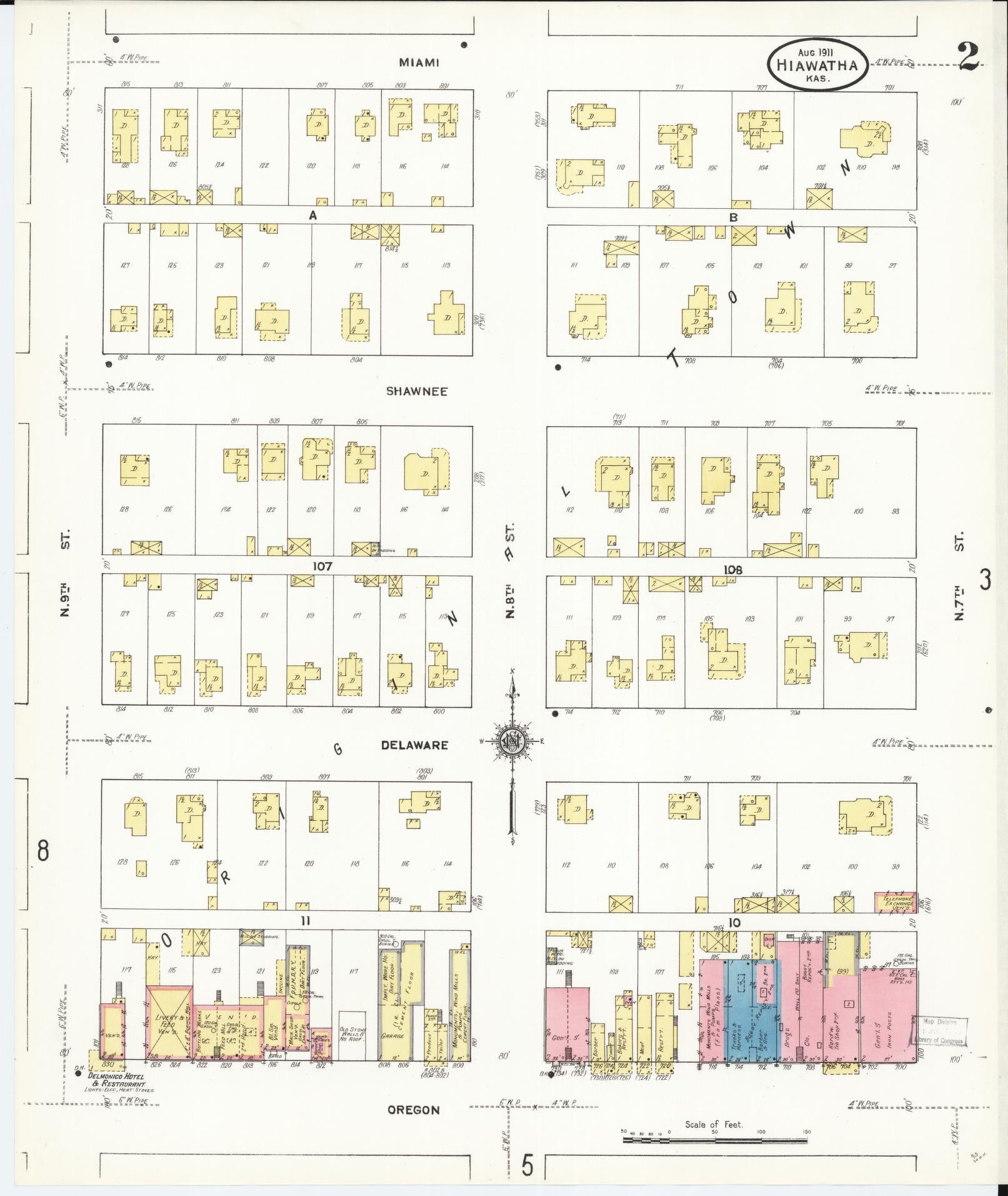 Sanborn Fire Insurance Map from Hiawatha, Brown County, Kansas (1911), Sheet #0002 - Historic Sanborn Fire Insurance Map Print, vintage old map wall art, antique decor, genealogy gift, Kansas Kansas map