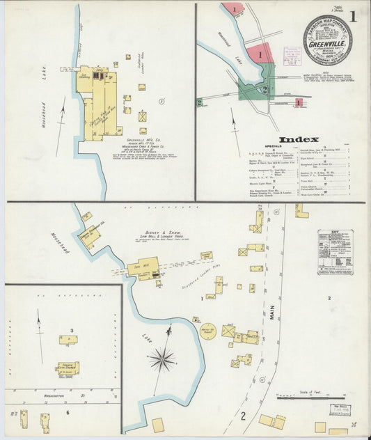 Sanborn Fire Insurance Map from Greenville, Piscataquis County, Maine (1904), Sheet #0001 - Complete Map Set gallery image, historic Sanborn map, vintage wall art, Maine Maine