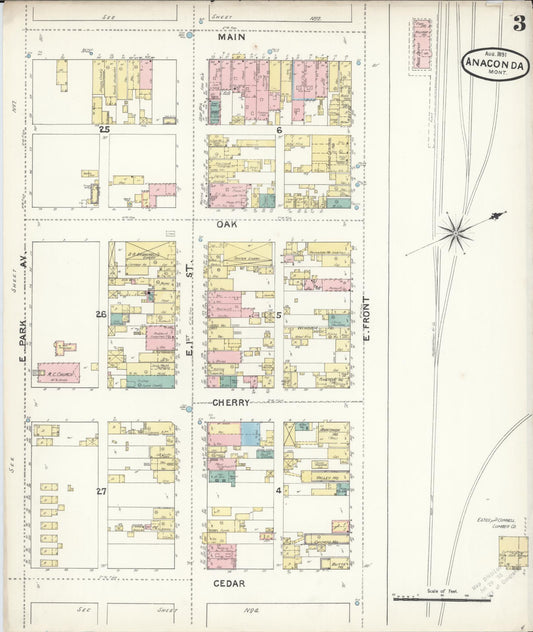 Sanborn Fire Insurance Map from Anaconda, Deer Lodge County, Montana (1891), Sheet #0003 - Historic Sanborn Fire Insurance Map Print, vintage old map wall art, antique decor, genealogy gift, Montana Montana map