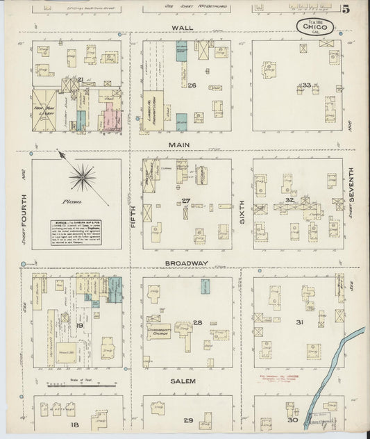 Sanborn Fire Insurance Map from Chico, Butte County, California (1884), Sheet #0005 - Historic Sanborn Fire Insurance Map Print, vintage old map wall art, antique decor, genealogy gift, California California map