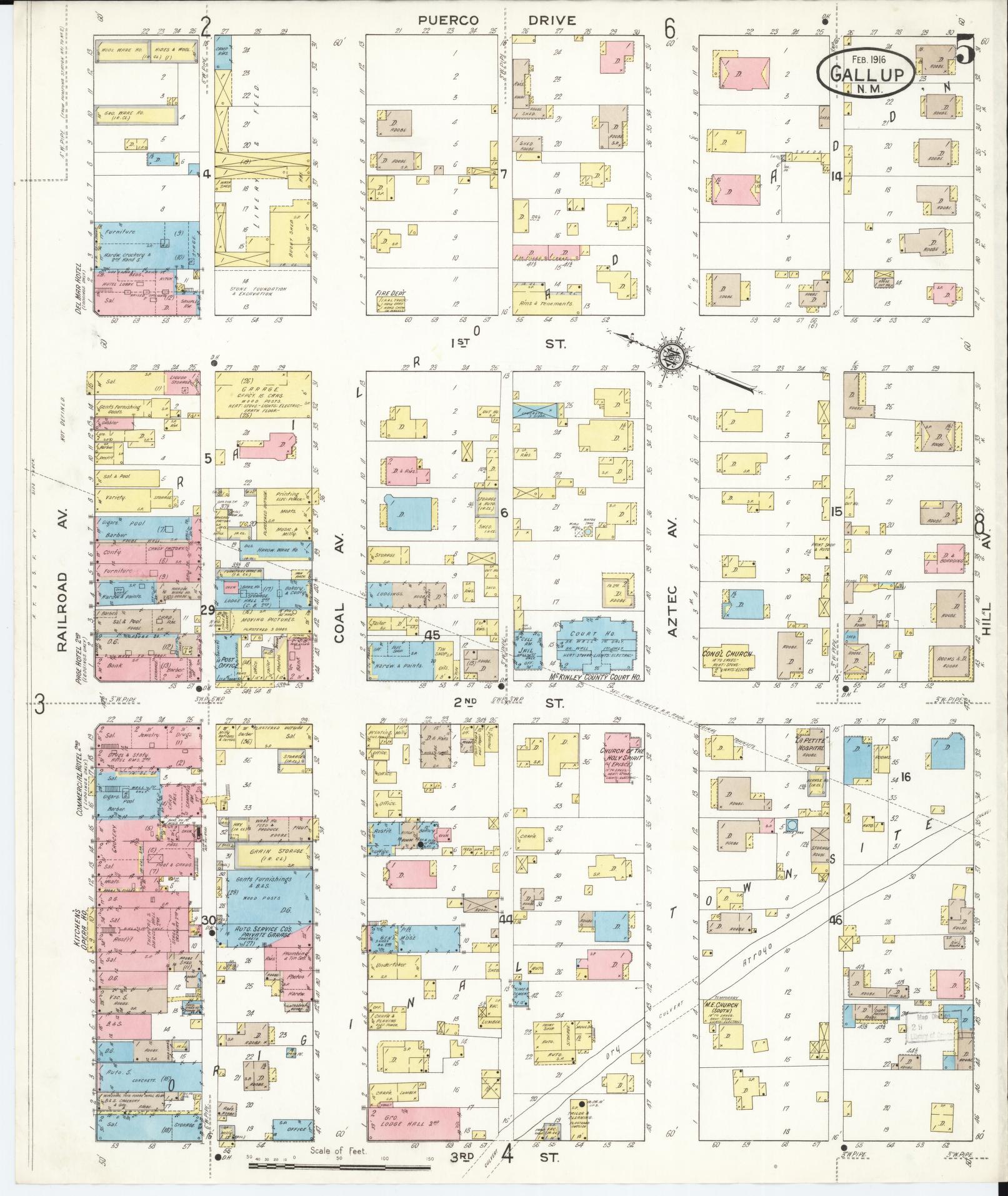 Sanborn Fire Insurance Map from Gallup, Mckinley County, New Mexico (1916), Sheet #0005 - Complete Map Set gallery image, historic Sanborn map, vintage wall art, New Mexico New Mexico