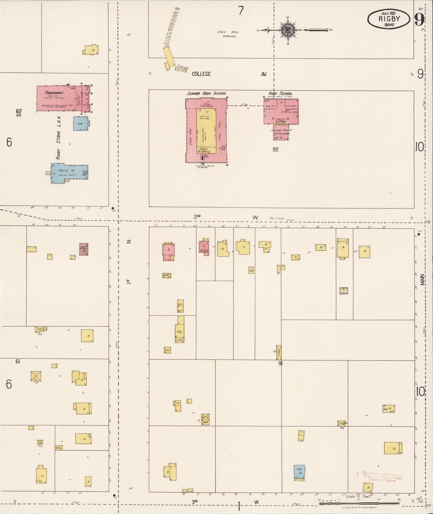 Sanborn Fire Insurance Map from Rigby, Jefferson County, Idaho (1921), Sheet #0009 - Historic Sanborn Fire Insurance Map Print, vintage old map wall art, antique decor, genealogy gift, Idaho Idaho map