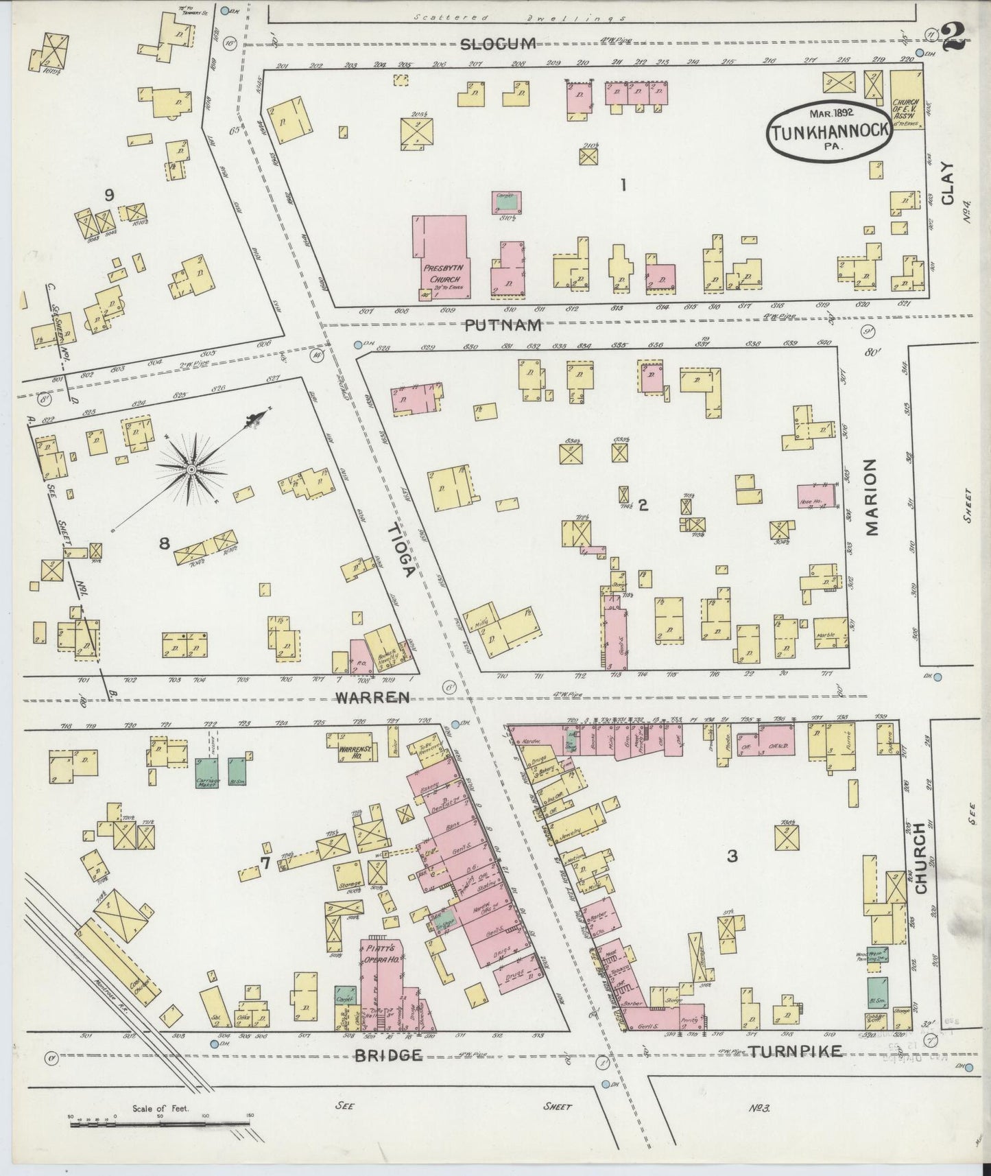 Sanborn Fire Insurance Map from Tunkhannock, Wyoming County, Pennsylvania (1892), Sheet #0002 - Complete Map Set gallery image, historic Sanborn map, vintage wall art, Pennsylvania Pennsylvania