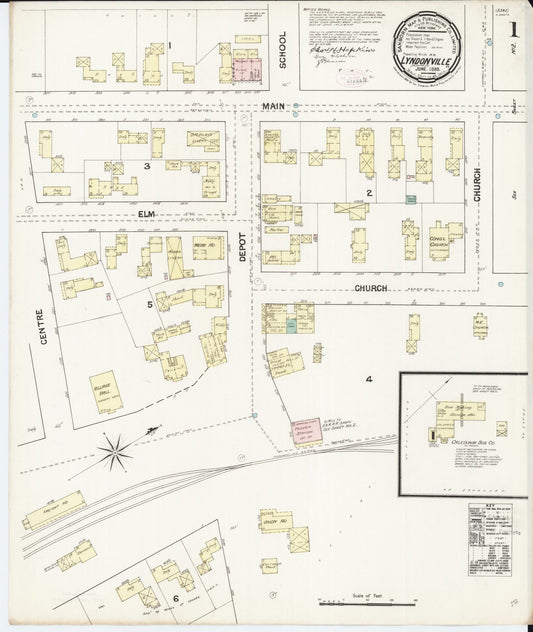 Sanborn Fire Insurance Map from Lyndonville, Caledonia County, Vermont (1889), Sheet #0001 - Historic Sanborn Fire Insurance Map Print, vintage old map wall art, antique decor, genealogy gift, Vermont Vermont map
