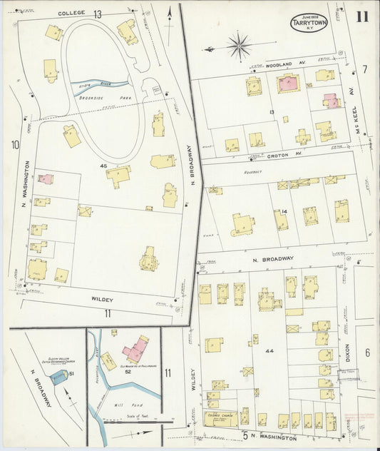 Sanborn Fire Insurance Map from Tarrytown, Westchester County, New York (1909), Sheet #0011 - Historic Sanborn Fire Insurance Map Print, vintage old map wall art, antique decor, genealogy gift, New York New York map