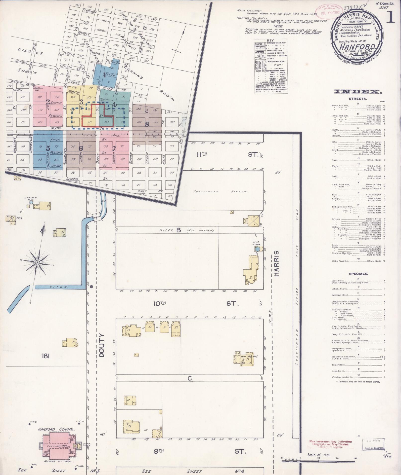 Sanborn Fire Insurance Map from Hanford, Kings County, California. (1892) – Historic Sanborn Fire Insurance Map Print